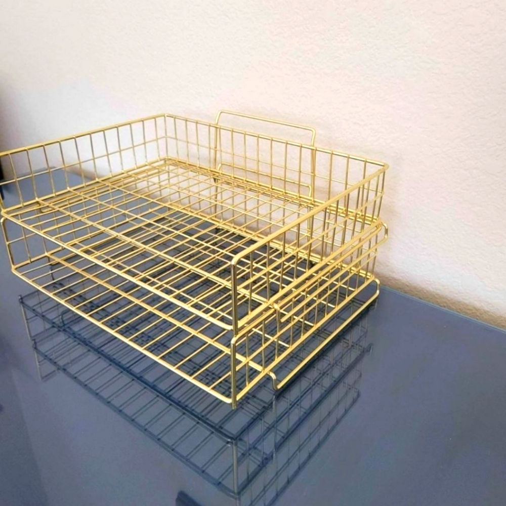 2 Gold Letter Tray Office Organizers - Stackable